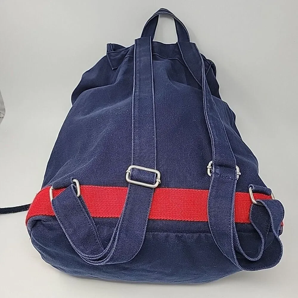 Vintage Tommy Hilfiger Canvas Backpack 1990s Nap Sack Tote Bag Big Flag Cotton - Picture 5 of 16